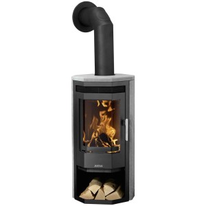 Poêle Justus Usedom 5 avec revêtement en stéatite, noir, 5 kW, avec du bois dans le compartiment.