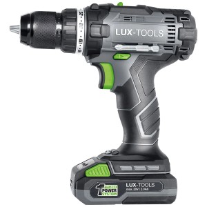 Visseuse sans fil LUX-TOOLS 20 V avec batterie et mandrin, gris/noir/vert.