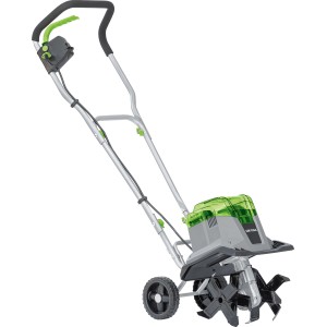 Motobineuse sans fil Lux A-BH-2x20/28, cultivateur électrique avec poignée pliable et roues.