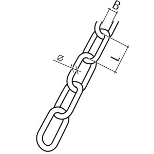 Zeichnung einer silbernen Conacord Schweißkette Form C aus Stahl, 5 mm Ø, 35 mm Länge.