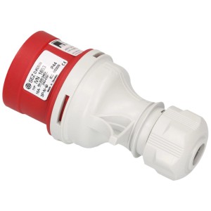 Prise CEE, 5 pôles, gris-rouge, 400 V, 16 A, IP44, pour raccordement d'appareil.