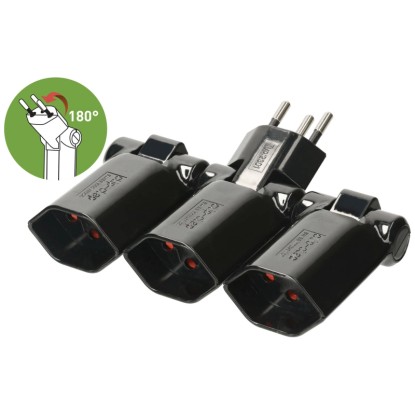 Clip-Clap Prise de dérivation 3 x type 13 avec protection enfant Noir