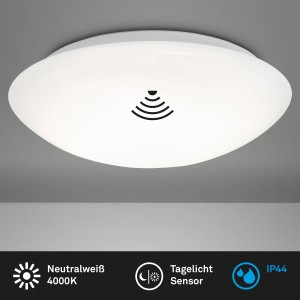 Plafoniera LED bianca Brilo Elipso con sensore di movimento, 38x7cm. Ideale per bagno e corridoio.