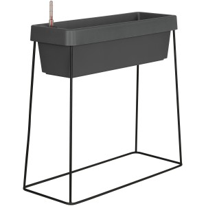 Jardinière anthracite Viva 60 cm avec système d'arrosage et support en métal noir.