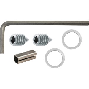 Kit di montaggio zincato Alpertec: Include chiave a brugola, grani, manicotto adattatore e rondelle.