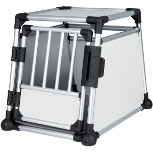 Trasportino in alluminio Trixie M per cani, 55x62x78cm, con porta a griglia e coperta termica.