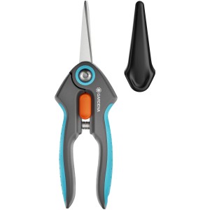 Cesoie da giardino Gardena FreshCut con cappuccio protettivo, lame in acciaio inox e manici ergonomici.