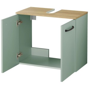 Meuble sous-vasque Pelipal Quickset 500 sauge avec portes ouvertes.