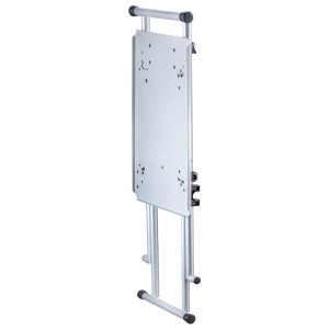 Tavolo pieghevole Alduro per seghe a nastro, piegato. Tavolo portatile in metallo, ideale per cantieri.