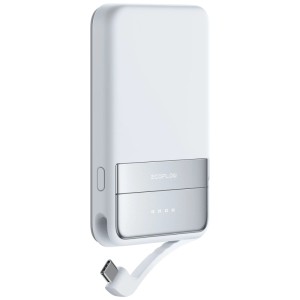 Batterie externe Ecoflow Rapid 5000 mAh blanc et argent avec câble USB-C intégré.