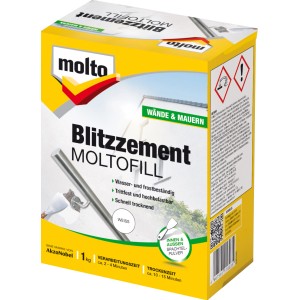 Molto Blitzzement Moltofill, 1kg Packung. Schnell härtender Wandspachtel für innen & außen.