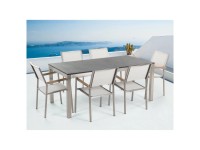 Beliani Gartenmöbel Set mit 6 Stühlen Grosseto Naturstein Geflammt / Weiss