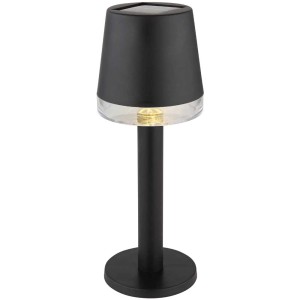 Lampe solaire LED en plastique noir, hauteur 21,5 cm, pour usage extérieur.