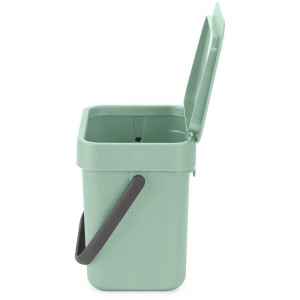 Brabantia Abfallbehälter Sort & Go, 3L, Jade Green, mit offenem Deckel und Tragegriff.