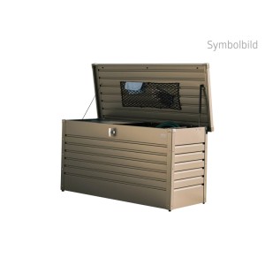 Biohort FreizeitBox 100 in lamiera d'acciaio bronzo metallizzato, aperta, con rete nel coperchio. Box universale.