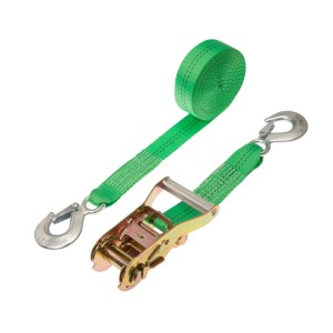 Sangle d'arrimage à cliquet Conacord Pro, 8 m, verte, avec cliquet et crochets. Idéale pour sécuriser les charges.