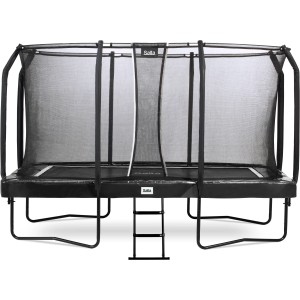 Trampolino da giardino rettangolare nero Salta First Class 427x244 cm con rete di sicurezza e scala.