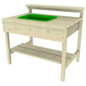 Cucina per fango OutdoorToys Suricato in legno con inserto verde e ripiano.