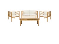 Beliani Gartengarnitur Pacific Akazienholz Auflagen Weiss 4-tlg.