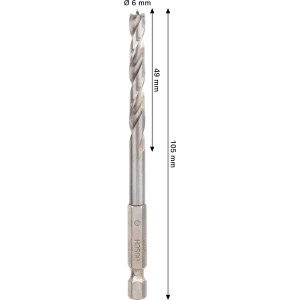 Punta per legno Bosch Pro Wood HSS, diametro 6 mm, colore argento. Punta per legno con codolo esagonale.