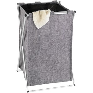Cesto portabiancheria Wenko Uno, 52 l, grigio mélange, con telaio in alluminio e maniglie.