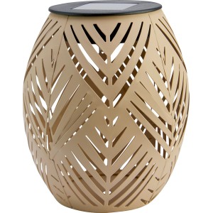 Lampe de table solaire couleur sable avec motif de feuilles, Ø 12,5 cm, hauteur 15 cm. Lampe de jardin décorative.