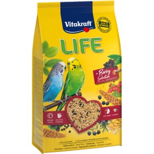Vitakraft Life Berry mangime per uccelli, confezione da 800g con cocorite e frutti di bosco.