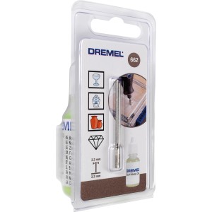 Punta diamantata per vetro Dremel 662 in blister con olio da taglio. Ideale per incisione e foratura del vetro.