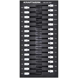 Jeu de douilles Kraftwerk 3/8 pouce, 30 pièces dans un insert en mousse.