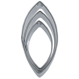 3-tlg. Ausstecher Set Oval aus Edelstahl in Metallfarben, Größen 4, 5, 6 cm.