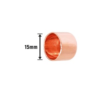 Tappo in rame per raccordo a saldare, Ø 15 mm per sigillare tubi.