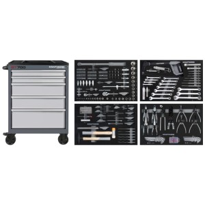 Servante d'atelier Kraftwerk BT700 avec assortiment d'outils de 337 pièces, incluant clés, pinces et tournevis.