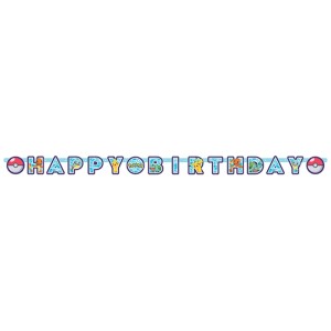 Bunte Happy Birthday Girlande mit Pokemon Motiven für Kindergeburtstage.