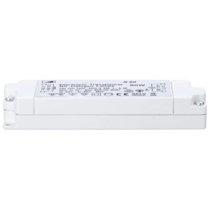 Transformateur électronique Paulmann Tip VDE, 20-80W, pour installation de lampes. Boîtier blanc avec détails techniques.
