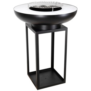 Brasero Nouvel Galeria, acier noir, Ø 75x100cm avec grille et rangement bois.