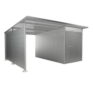 Pannello laterale Biohort per tettoia AvantGarde A4/A8, argento metallizzato. Accessorio per casetta da giardino per protezione dalle intemperie.