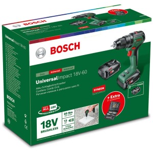 Bosch UniversalImpact 18V-60 trapano avvitatore a percussione con 2 batterie.