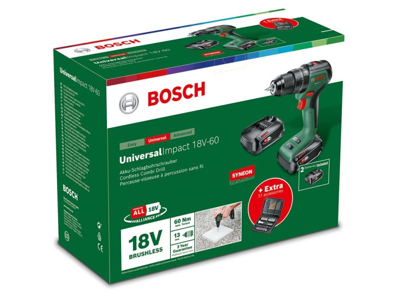 Perceuse Visseuse Bosch Universalimpact 18v60 Brushless (+2xbatteries  2,0ah) + Charge à Prix Carrefour