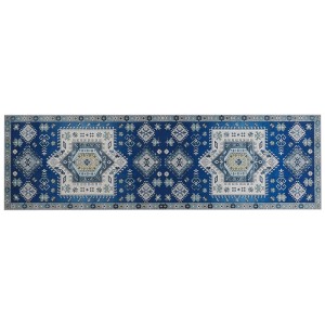 Tappeto passatoia Parvakadli, 60x200 cm, blu e beige con motivo orientale.