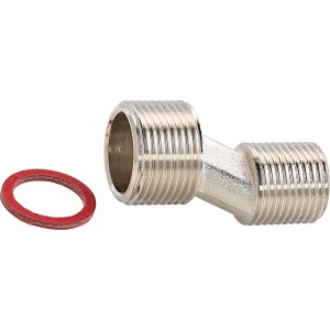 Raccordo a S (R 1/2 a R 3/4) in ottone cromato con anello di tenuta per raccordi filettati.
