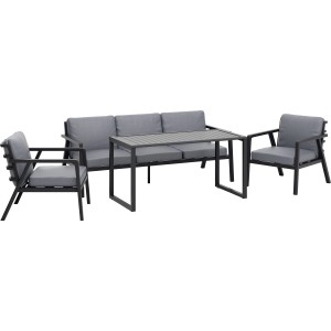 Set lounge e tavolo da pranzo Tamworth 4 pezzi in grigio antracite con divano, poltrone e tavolo.