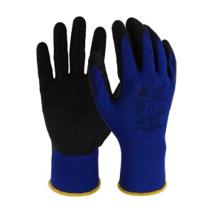 Guanti da lavoro LUX in lattice blu taglia 10 con palmo nero per montaggio e giardinaggio.