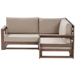 Salon d'angle Timor en acacia avec coussins marron foncé. Mobilier de jardin pour terrasse et jardin.