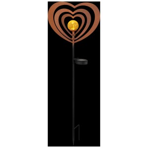 Globo LED Solarspieß Herz, Rost-Optik, 82cm. Deko für Garten & Balkon mit warmweißer Crackle-Glaskugel.