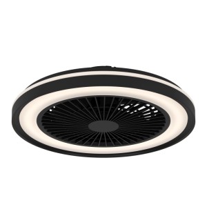 Ventilatore da soffitto LED Eglo Sint Andre nero rotondo con anello luminoso LED e pale nascoste.