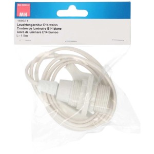 Douille E14 blanche avec câble et prise pour installation de lampe personnalisée.
