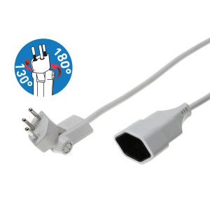 Rallonge TD blanche pliable avec fiche rotative et câble de 3 m. Rallonge avec protection enfant.