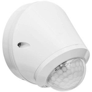 Rilevatore di movimento bianco Steffen IP65 con angolo di rilevamento a 360° per esterni.