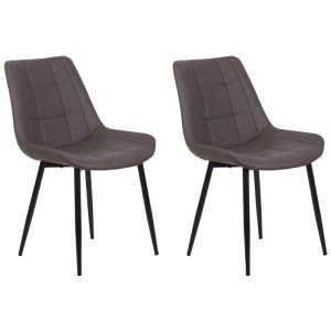 2er Set Beliani Esszimmerstühle Melrose II, braunes Kunstleder, schwarze Metallbeine.