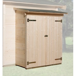 Weka Anbauschuppen A Natur, cabanon en bois naturel avec double porte pour montage sur abri de jardin.